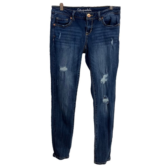 Aeropostale Denim - Aeropostale Lola Jegging Jeans 6 Dark Blue Distressed Low Rise Y2K Grunge Trendy